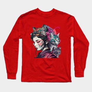 Japanese Geisha Cat Long Sleeve T-Shirt